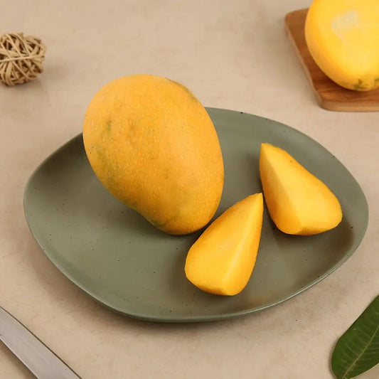 Naturally ripened Chausa mangoes from ASD Orchards with juicy golden pulp